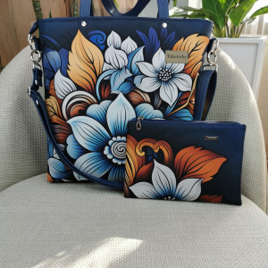 Torebka damska shopperka z kosmetyczką - kwiaty 2