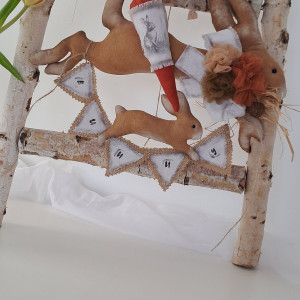 dekoracja wisząca dwa zajączki vintage