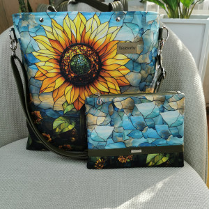 Torebka damska shopperka z kosmetyczką - słoneczniki