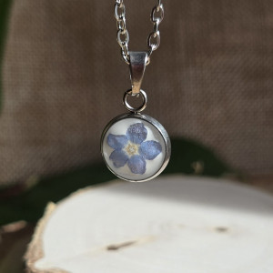 Srebrna zawieszka srebrny wisiorek niezapominajki kwiat naszyjnik żywica z żywicy kwiaty z kwiatami niezapominajka