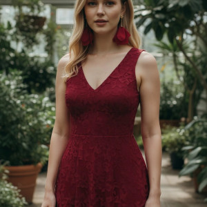 eleganckie szyfonowe wiszące kolczyki ciemno czerwone