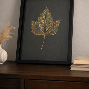 Autorska Grafika Botaniczna. Plakat Złoty Liść Platan Klonolistny A4