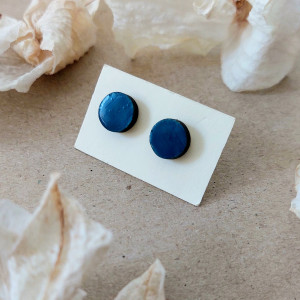 ✨ Geometryczne Kolczyki "Głębia Oceanu" - Ręcznie Malowane Granatowe Sztyfty