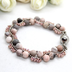 jaspis - pink zebra - bransoletka na magnes