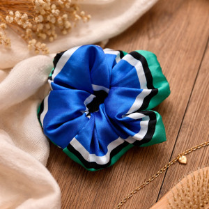 Gumka satynowa z miękkiej satyny delikatna pastelowa pasy granat zielona