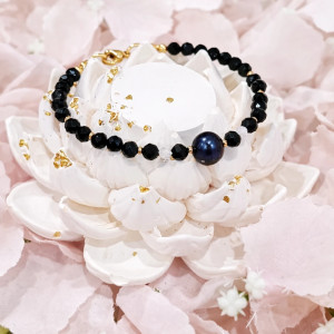 Bransoletka Nocna Harmonia - Czarny turmalin, czarna perła,cyrkon