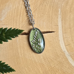 Srebrna zawieszka srebrny wisiorek naszyjnik żywica z żywicy kwiaty z kwiatami jajowata rośliny zielona