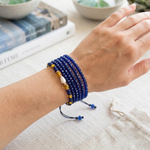 Bransoletka Boho z Naturalną Muszlą i Lapis Lazuli Koraliki Szklane - Handmade