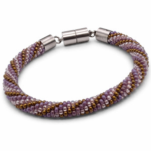 Bransoletka Sznur Koralikowy - Spiralny Wzór Fiolet i Złoto - Zapięcie Mag