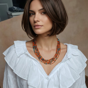 Wielowarstwowy Naszyjnik z Koralików - Letnia Kompozycja Pomarańczu