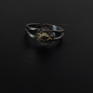 Pierścionek błyszczący z motywem pajęczyny z kręgiem gryzonia