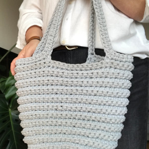 Torebka damska,na ramię, koszyk ze sznurka jasnoszara.