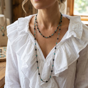Naszyjnik makramowy ze szklanymi koralikami