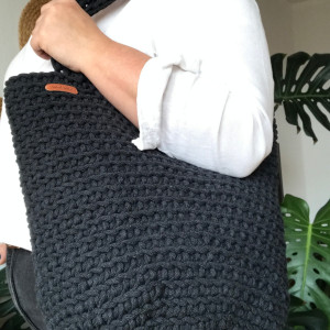 Torebka damska,na ramię, koszyk ze sznurka grafit.