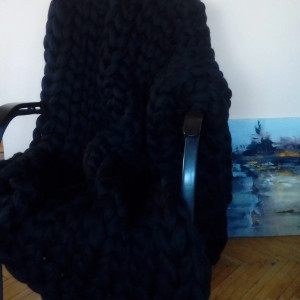 Duży koc z merynosa, czarny