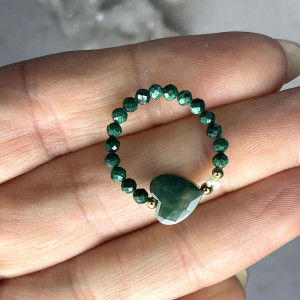 Pierścionek Mocy- Malachit i Serce z Agatu Indyjskiego