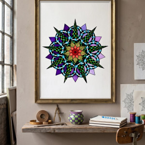 58. MANDALA NA OSTRO - FIOLETOWA - rysunek, plakat.