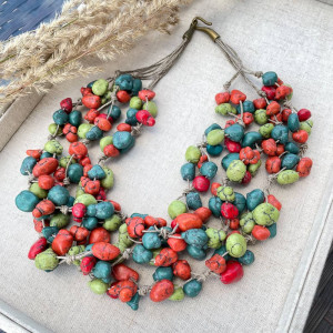 Lniany naszyjnik z kamieniami c761W