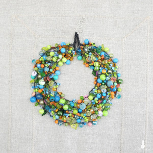 7069 bogaty, lekki naszyjnik, kolia; zielony, niebieski, pomarańczowy naszyjnik