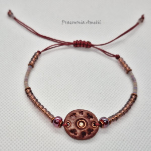 bransoletka sznurkowa polymer clay bordowo miedziana