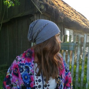 czapka wiosenna dzianina dresówka handmade paski unisex