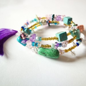 bransoletka duża pióra etno kolorowa boho handmade