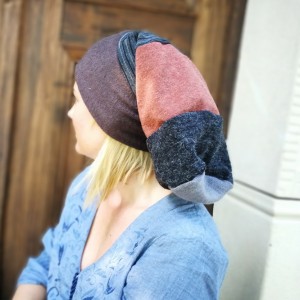 czapka damska patchwork mała dzianina długa