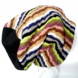 czapka damska kolorowa paski etno boho wełna handmade