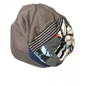 czapka damska miękka patchwork orient dzianina szara handmade