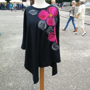 poncho z dzianiny wełnianej czarne