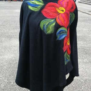 poncho z dzianiny wełnianej czarne