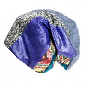 czapka patchworkowa boho tkanina wełna  dzianina handamade długa (Kopia)
