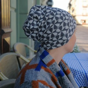 czapka damska szara dzianina wzory handmade boho