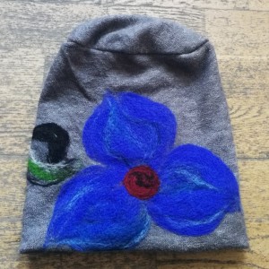 czapka wełniana filcowana szara zimowa handmade boho