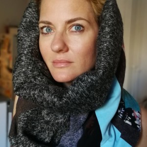 kolorowy ciepły patchworkowy komin zimowy handmade