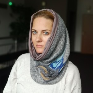 komin wełniany  zimowy boho handmade kolorowy ciepły  szary