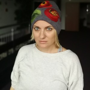 czapka szara wełniana zimowa folkowa boho damska handmade