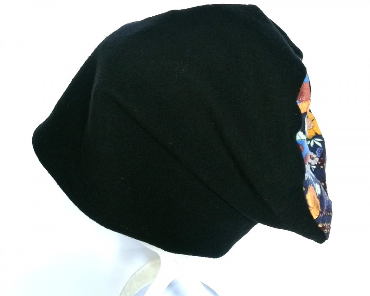 czapka czarna dzianina patchwork zimowa handmade