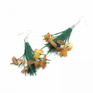 Bursztyn na zielonym lnie, kolczyki