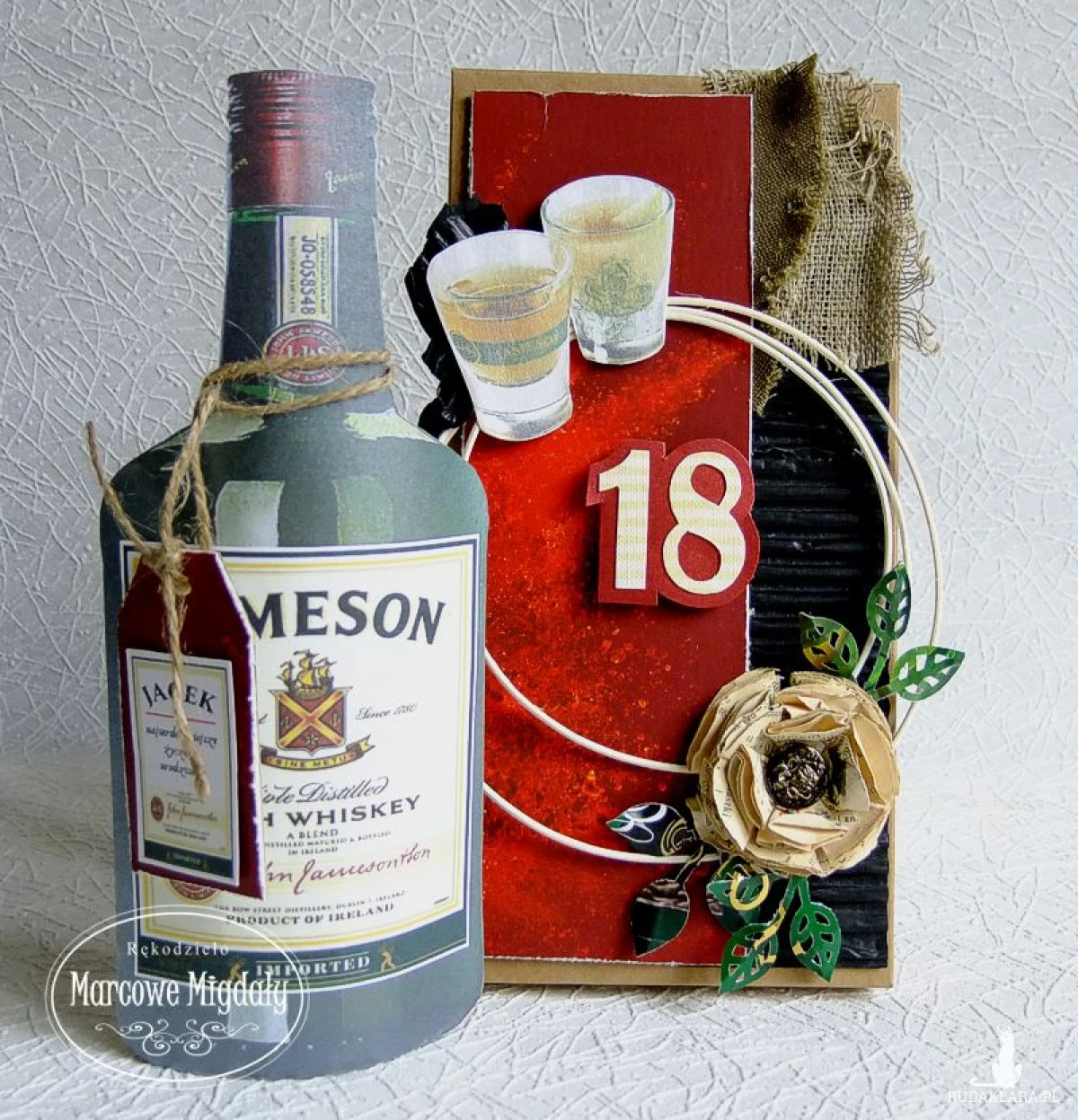 Męska kartka na osiemnastkę z pudełkiem, irish whiskey