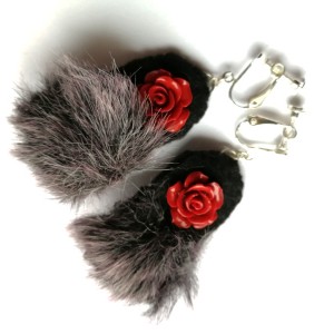 klipsy etno boho futro róże handmade