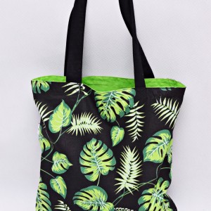 Torba na zakupy, torba shopperka, torba szoperka, eko siatka na zakupy liście monstera jasna zieleń