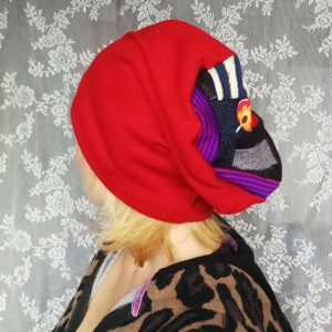 czapka damska czerwona dzianina swetrowa patchwork ciepła