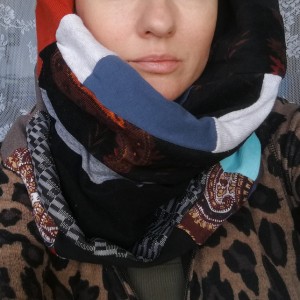 komin patchworkowy zimowy boho handmade kolorowy ciepły