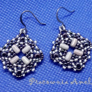 Ażurowe kolczyki handmade beading romby