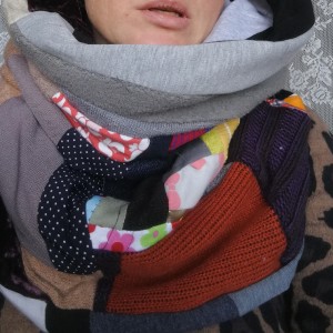 komin patchworkowy zimowy boho handmade kolorowy ciepły