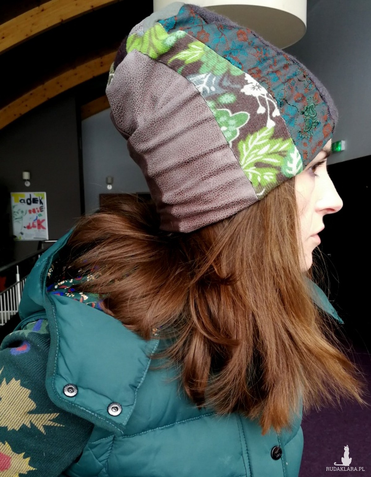 czapka patchworkowa damska odcienie zieleni handmade damska 
