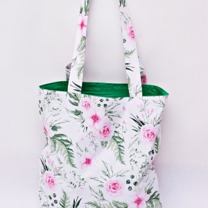 Torba na zakupy, torba shopperka, torba szoperka, eko siatka na zakupy dzikie kwiaty in garden zielona