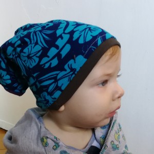 czapka dziecięca dzianina bawełniana w kwiatki na podszewce