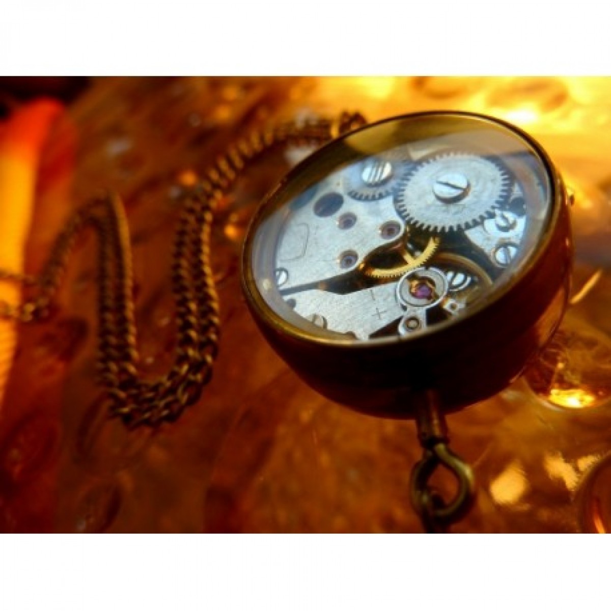 DROBINA CZASU (GOLDEN) FLAT - zegarek wisiorek na łańcuszku